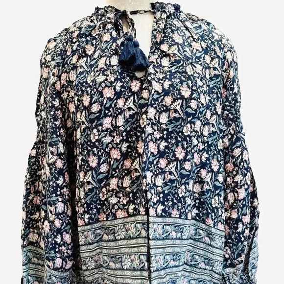 LUCKY BRAND Women Long Sleeve Pullover Keyhole Neck Floral Shirt Top Sz Medium - Picture 1 of 12